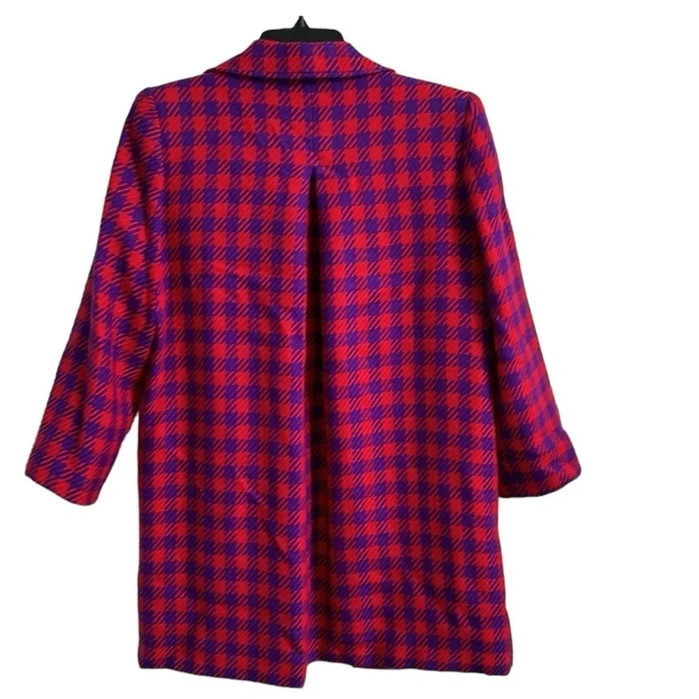 Carlisle Vintage Houndstooth Wool Plaid Long Coat Red Purple Size 6 - Picture 13 of 13